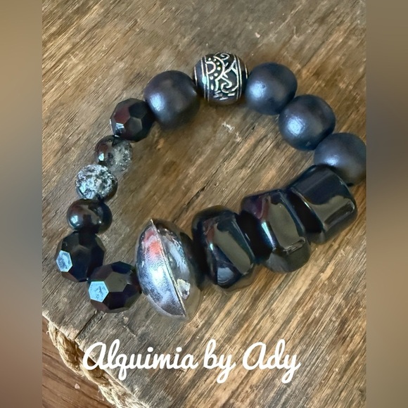 Sterling Silver Black Onyx Men Alquimia by Ady Black and Silver Bracelet display picture 1